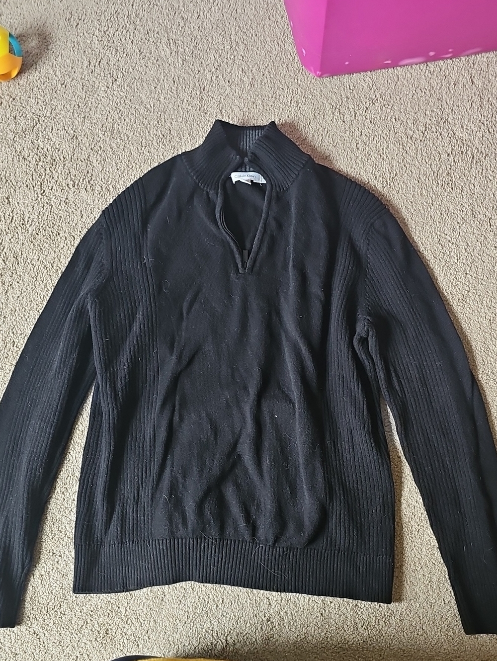 Calvin Klein Men's Black Half-Zip Ribbed Sweater